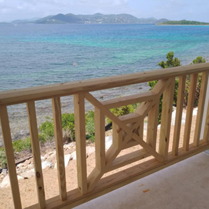 Waterfront porch with custom railing
